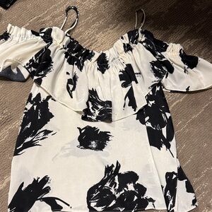 Misa Los Angeles Black and White Off-Shoulder Blouse